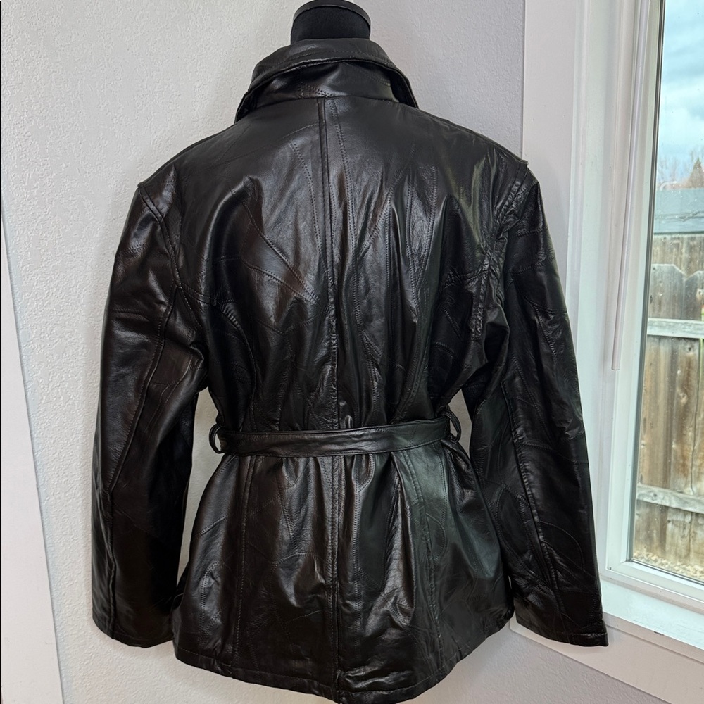 Leather Works Black Patchwork Leather Jacket Belt… - image 2